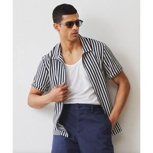 Todd Snyder Navy and White Striped Cabana polo boucle classic shirt Size XL